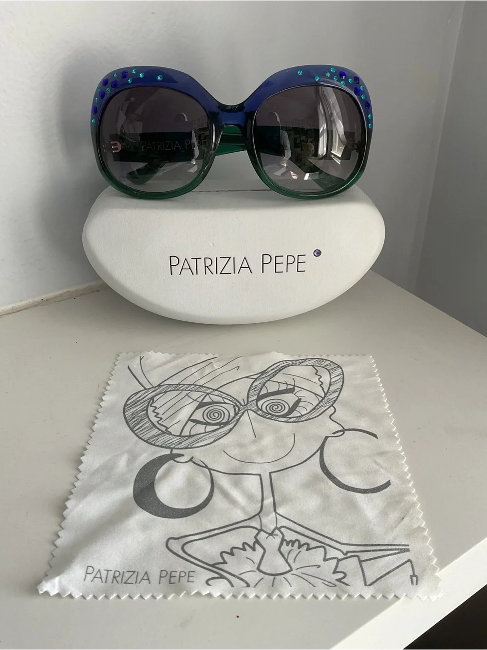 Patrizia Pepe Women’s Gradient Blue-Green Sunglasses with Rhinestones